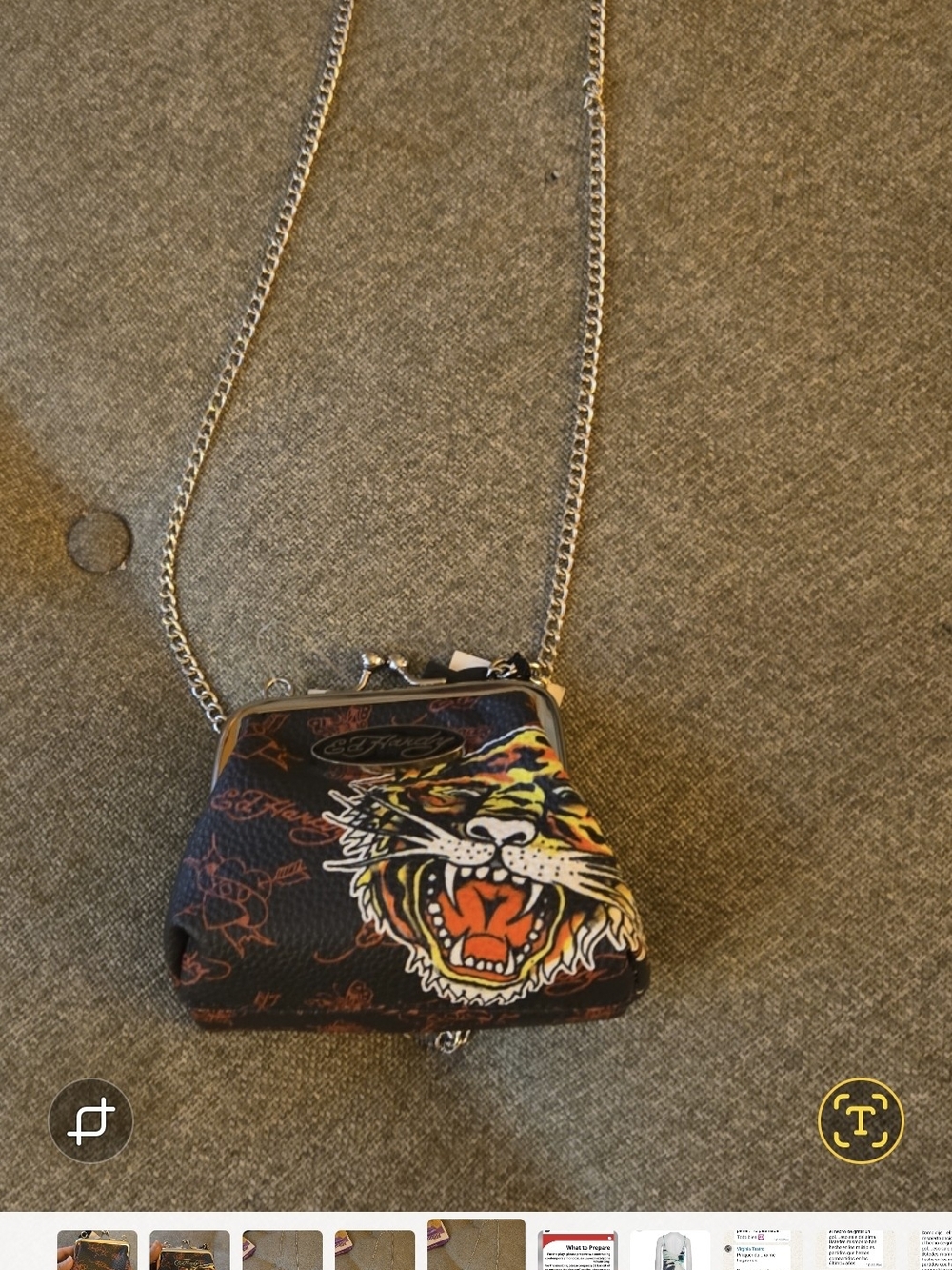 Ed Hardy Red Tiger KissLock Mini Crossbody BagChain